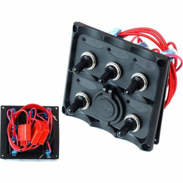 TurboWorks_F Spínací panel 12V SPST/ON-OFFx5, 2xUSB, 3B 1...