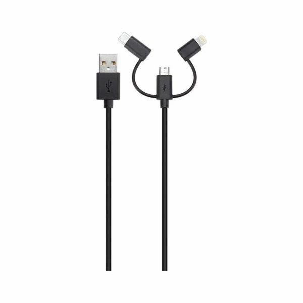 Xqisit USB-A - USB-C + microUSB + Lightning kabel 1 m Černý