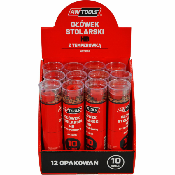AWTools HB ČERVENÁ TESAŘSKÁ TUŽKA NA DŘEVO 10 KUSŮ AW29600