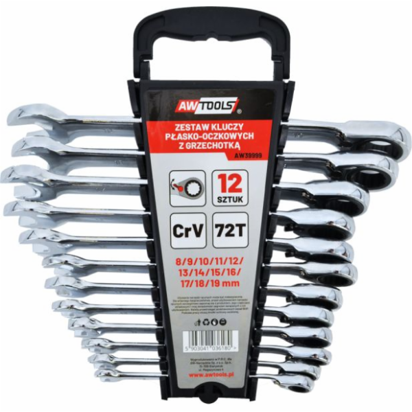 AWTools ráčnové otevřené klíče sada 12 ks 8-19 mm (AW39999)