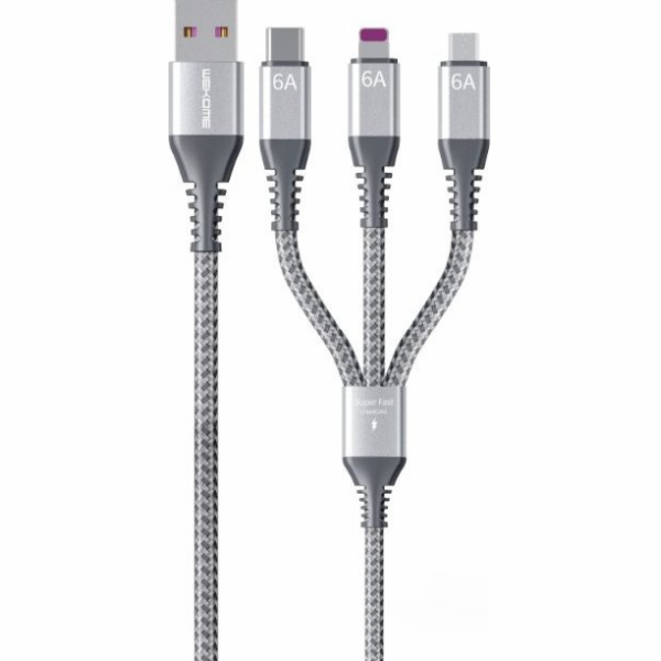 Wekome USB-A - USB-C + microUSB + Lightning kabel 1,2 m s...