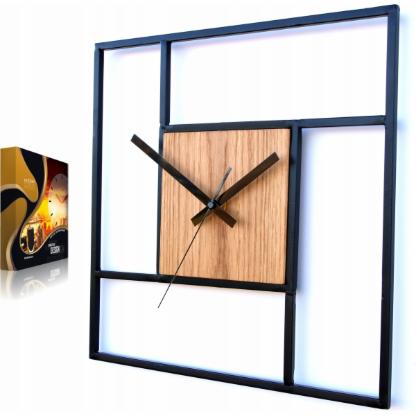 Nástěnné hodiny ModernClock SQUARE, kov a dřevo, Retro