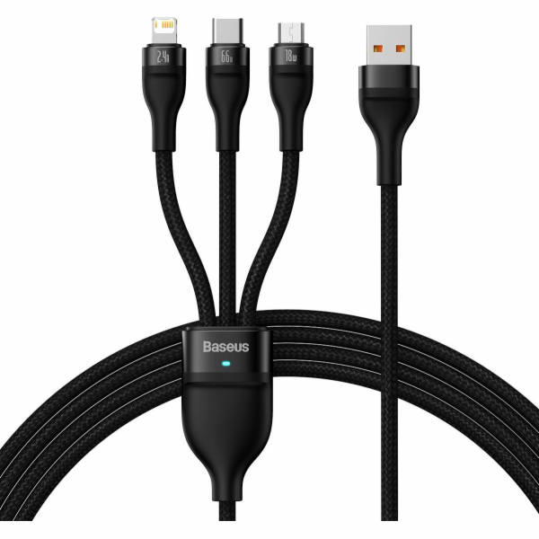 Baseus USB-A - USB-C + microUSB + Lightning kabel 1,2 m č...