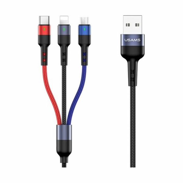 Usams USB-A - USB-C + microUSB + Lightning kabel 0,35 m č...
