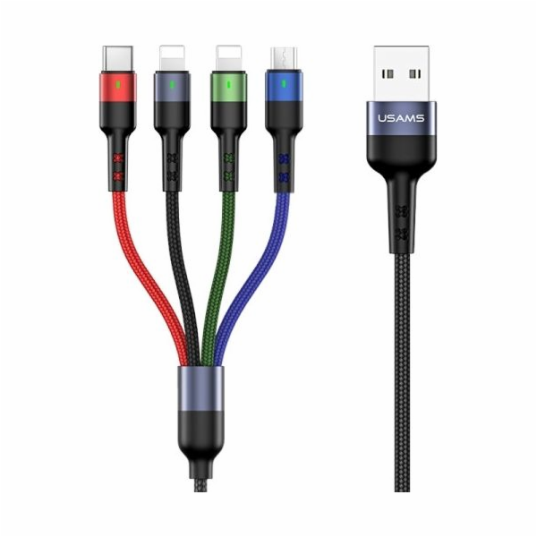 Usams USB-A - USB-C + microUSB + 2x Lightning kabel 3 m č...