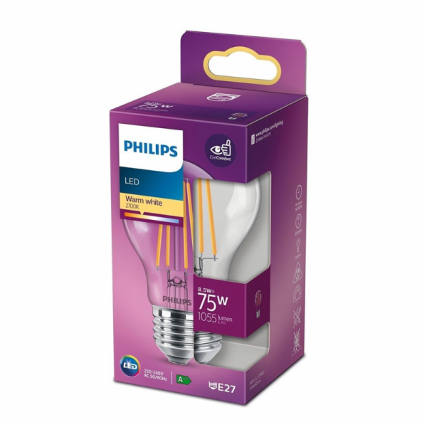 LED žárovka PHILIPS, A60, E27, 8,5 W, 1055 lm, 2700 K