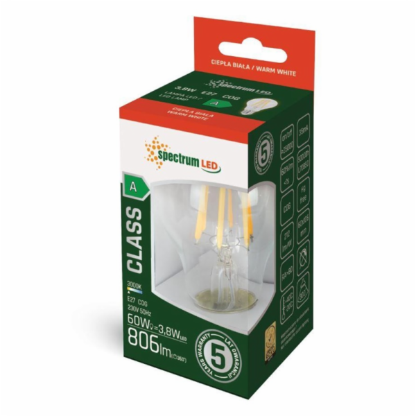 LEMP LED A60 E27 3,8W 806LM 3000K A FL