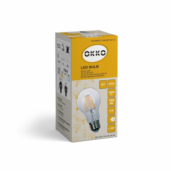 LED žárovka OKKO, A60, E27, 6 W, 720 lm, 2700 K