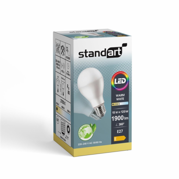 LED žárovka STANDARD, A67, E27, 15 W, 1900 lm, 2700 K