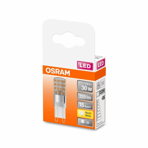 LED lampa Osram T15, G9, 2,6W, 2700K, 320lm, transparentní
