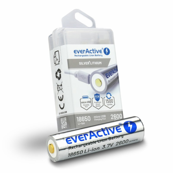 Baterie everActive 18650 3,7V Li-ion 2600mAh micro USB s ...