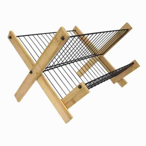 Odkapávač na nádobí skládací kovový drát / bambus HT-2450...