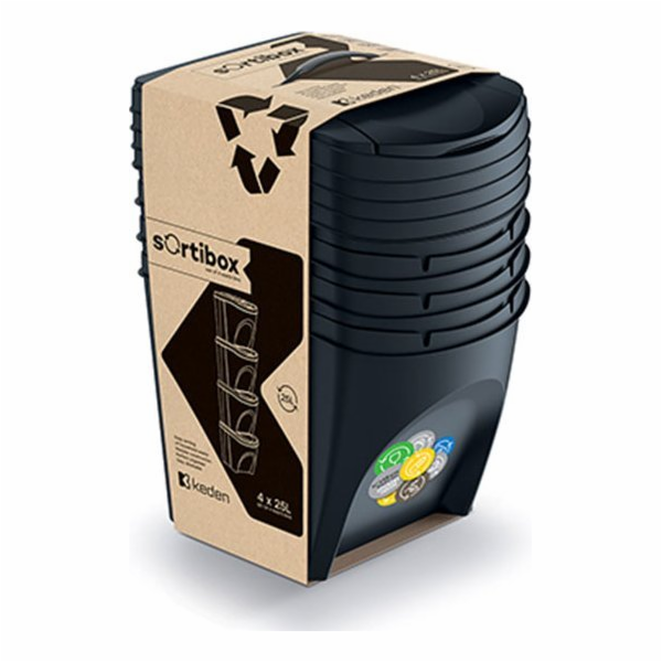 Prosperplast odpadkový koš na separaci 4 x 25L černý (CEN...