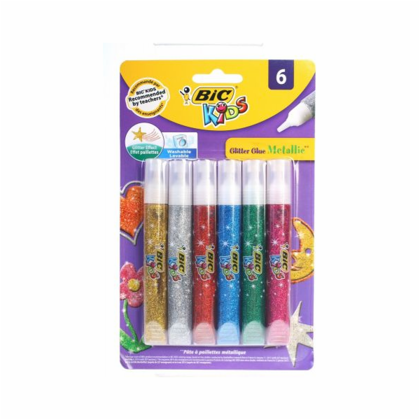 Tekuté lepidlo Bic Kids metalické, lesklé, 63 g, 6 ks