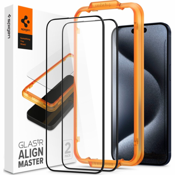 Spigen Glass tR AlignMaster 2 Pack, FC Black - iPhone 15 Pro