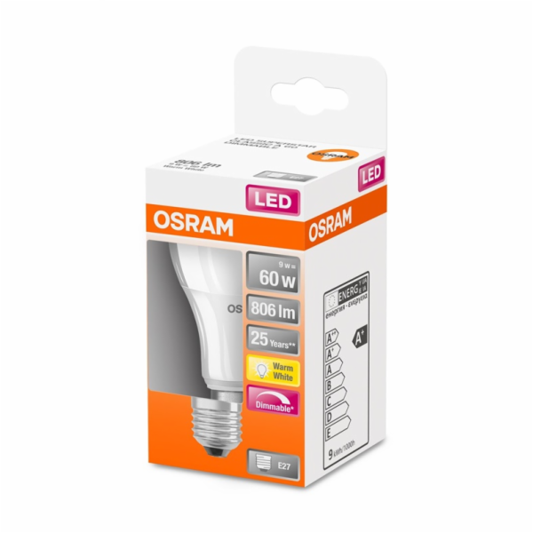 LED žárovka OSRAM, A60, E27, 9 W, 806 lm, 2700 K
