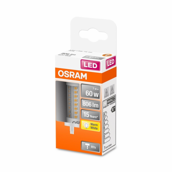 LED lampa Osram, R7S, 78mm, 7W, 2700K, 806lm, transparentní