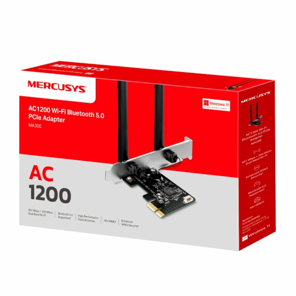 MERCUSYS MA30E WiFi5 PCIe adapter (AC1200,2,4GHz/5GHz,Blu...