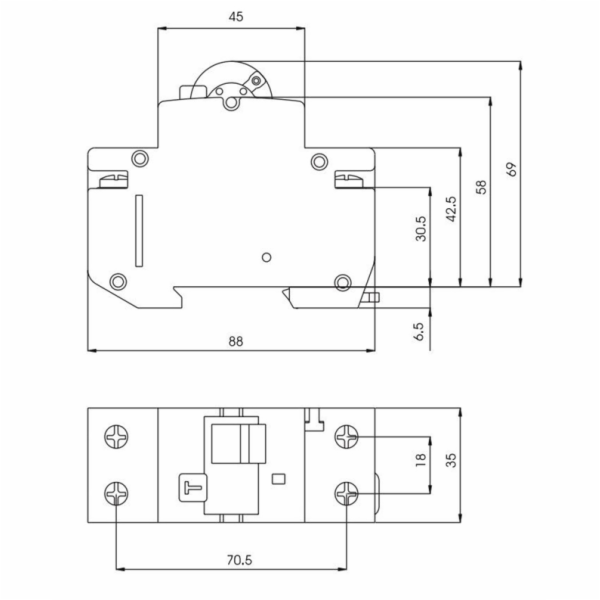 Relé odběru proudu KZS-2M (C 16A; 6kA; 30mA AC; 1P+N)