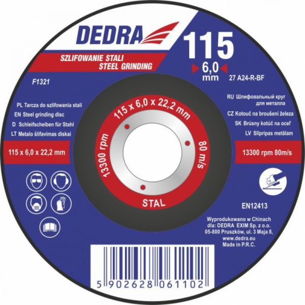 Dedra Kotouč 125x6,0x22,2mm na broušení oceli - F1322