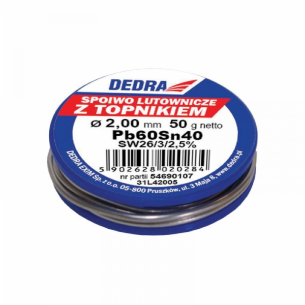 Dedra pájka s tavidlem Pb60Sn40 2mm 50g - 31L42005