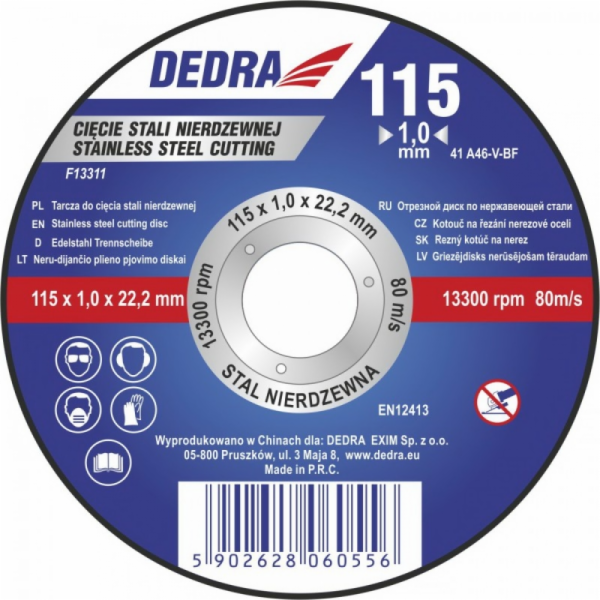 Dedra Kotouč 115x1,5x22,2mm pro řezání nerezové oceli Ino...