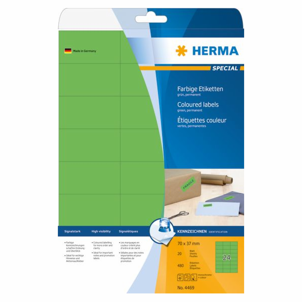 Herma Barevné etikety 4469, A4, 70 x 37 mm, matný zelený ...