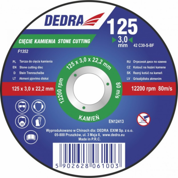 Dedra Shield 125x3.2x22.2mm na řezání kamene - F1352