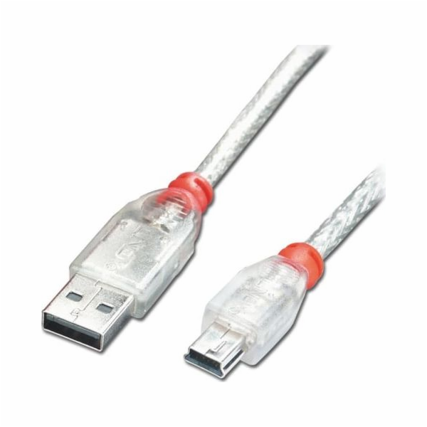 Lindy USB-A - miniUSB USB kabel 1 m průhledný (41782)