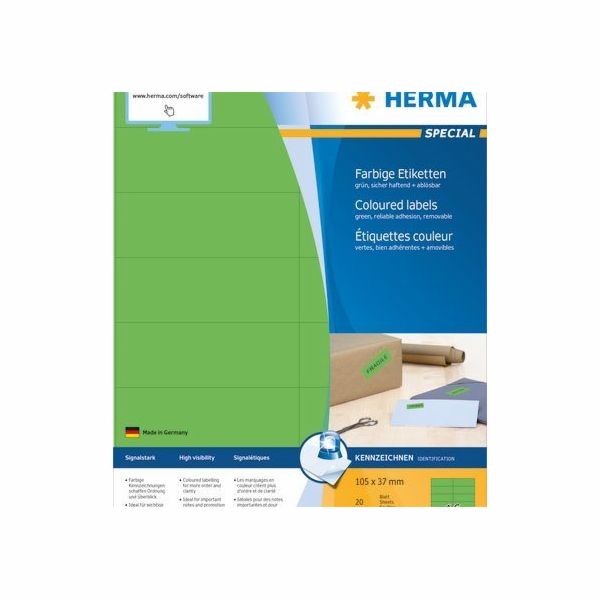 Štítky Herma Color, A4, 105 x 37 mm, zelené, snímatelné -...