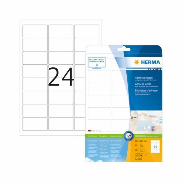 Herma Adresní štítky Premium A4 63,5 x 33,9 mm 600ks. (4500)