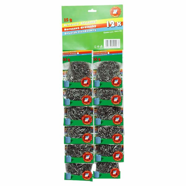 Čisticí pad, drátěnka, nerezová ocel, stříbrná, 12 ks, 15g