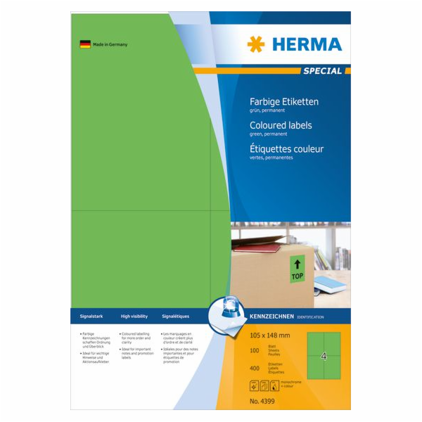 Herma Color etikety A4, matný zelený papír, 400 ks (4399)