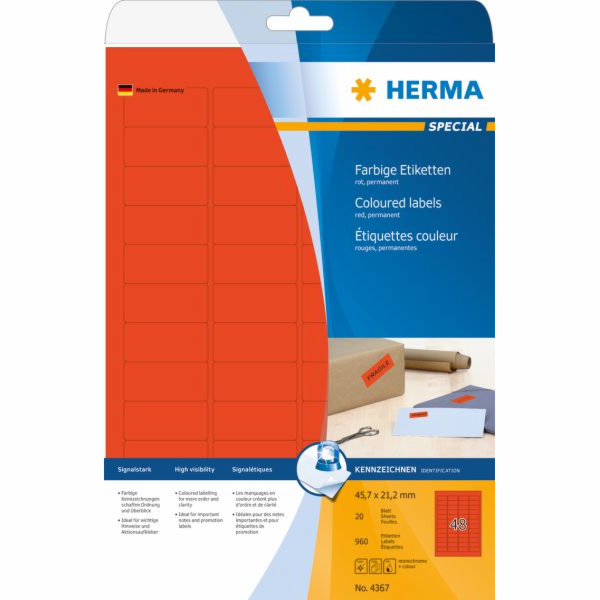 Herma Color etikety A4, matný červený papír, 960 ks (4367)