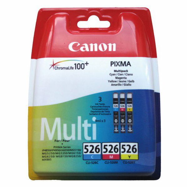 Inkoust Canon CLI-526 (azurová, purpurová, žlutá)