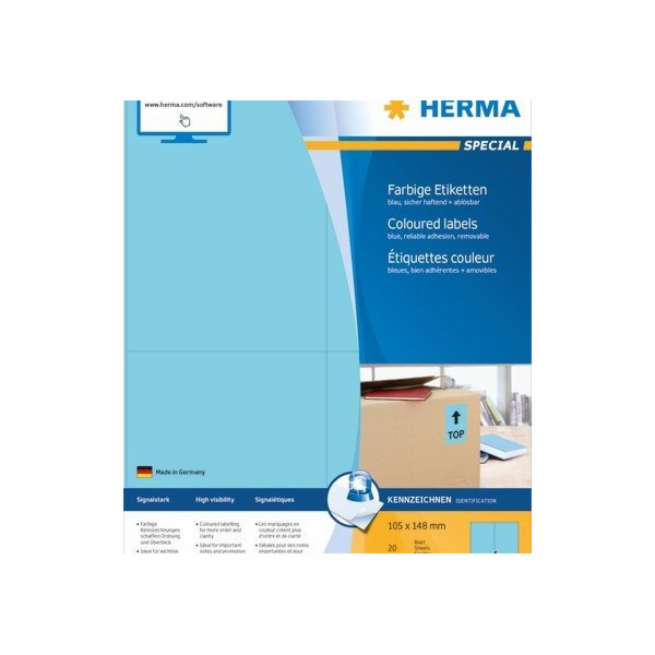 Herma barevné štítky, A4, 105 x 148 mm, modré, snímatelné...