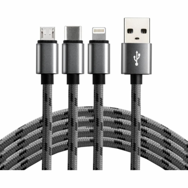 EverActive USB-A - USB-C + microUSB + Lightning kabel 1,2...