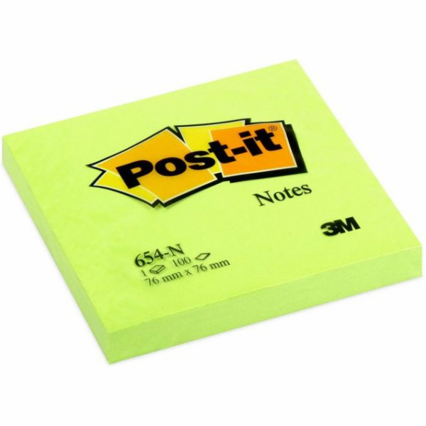 Post-it Neon pad 654N, 76x76mm, jasně zelená, 100 listů (...