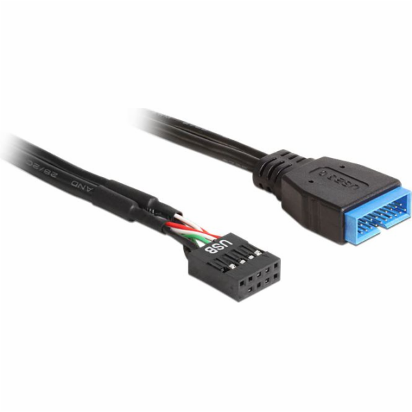 Delock USB 19 pin - USB 9 pin, 0,45 m, černá (83776)