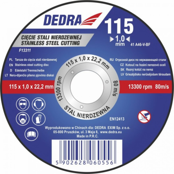 Dedra Disc 115x1.0x22.2mm pro řezání nerezové oceli Inox ...
