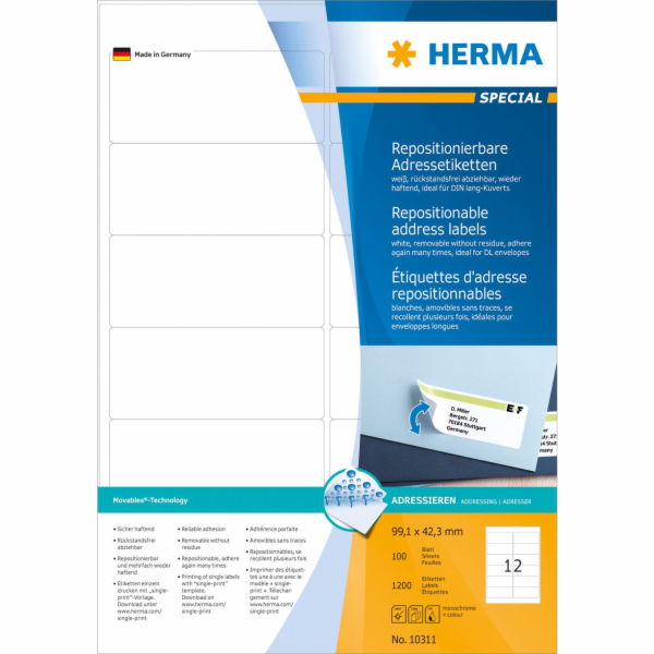 Herma adresní štítky 99,1 x 42,3 mm / 1200 kusů (10311)