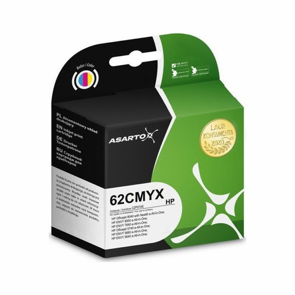 Inkoust Asarto  pro HP 62CMYX | C2P07AE | 18ml | barva