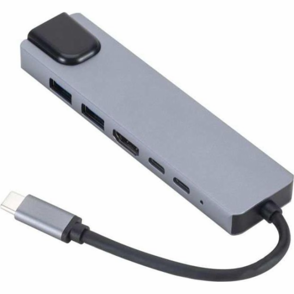 eSTUFF přenosný USB-C Hub 6-v-1,  šedá (ES623012)