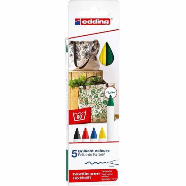 Edding Fabric popisovače, 5 základních barev, pouzdra EDDING