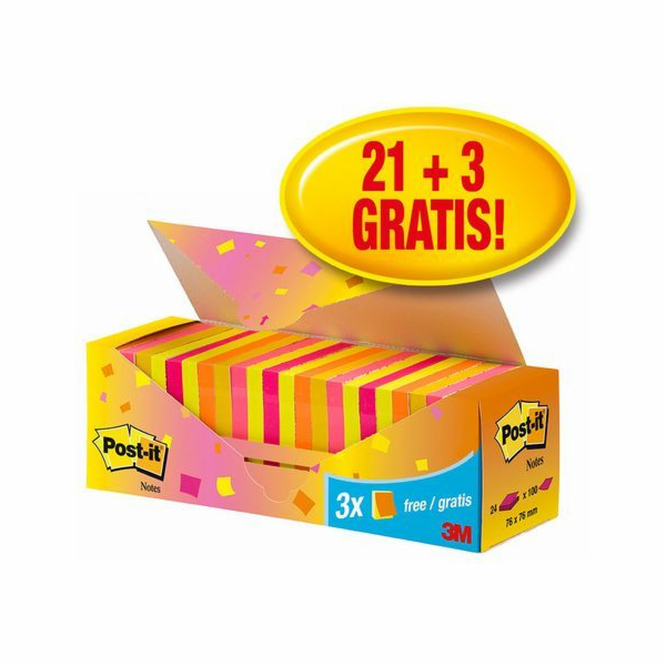 Post-it Pad 654-NP24 76 x 76 mm, barevný, 24 kusů po 100 ...