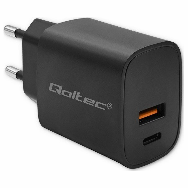 QOLTEC 52377 GaN POWER PRO charger 1xUSB-C 1xUSB 30W 5-20...