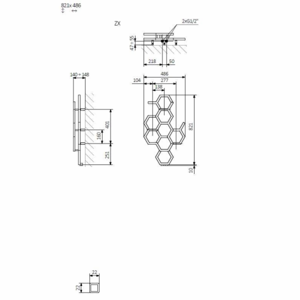 Vodní sušák ručníků Terma Hex 122X48