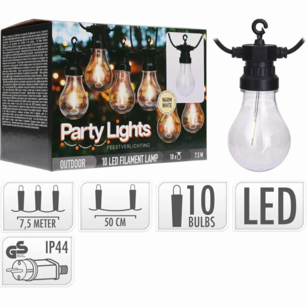 Světelný řetěz LED PARTY 10 žárovek 7,5m KO-LE2100170