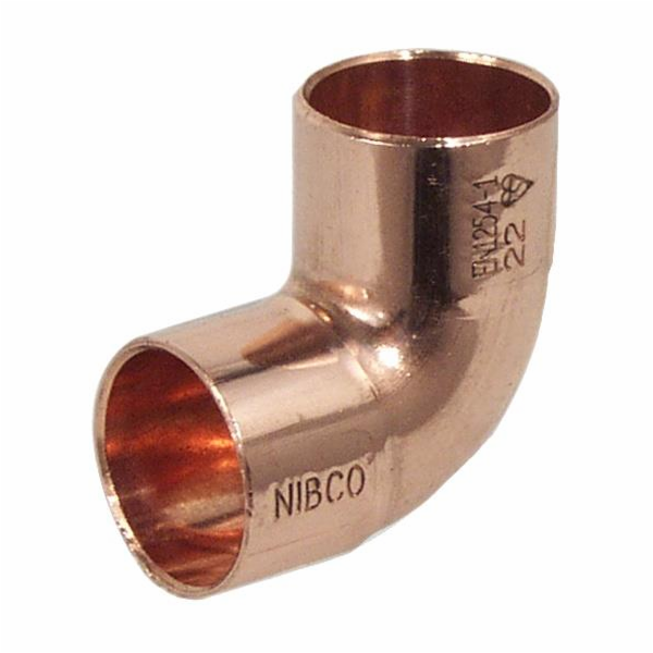 Měděné koleno NIBCO 5090010, 90°V/V, krátký rádius, 15 mm