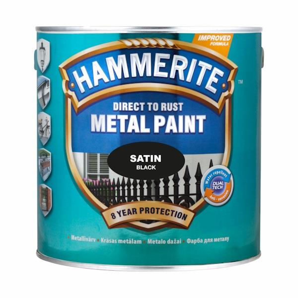 Emailová barva Hammerite Satin, 2,5 l, černá